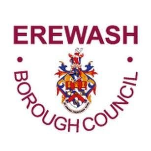 Erewash Borough Council logo featuring a colorful coat of arms above the council name in burgundy.